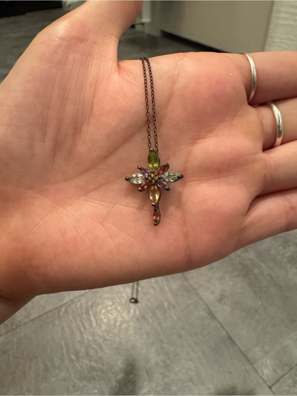 Delicate Multicolor Crystal Flower Pendant Necklace - Women Jewelry
